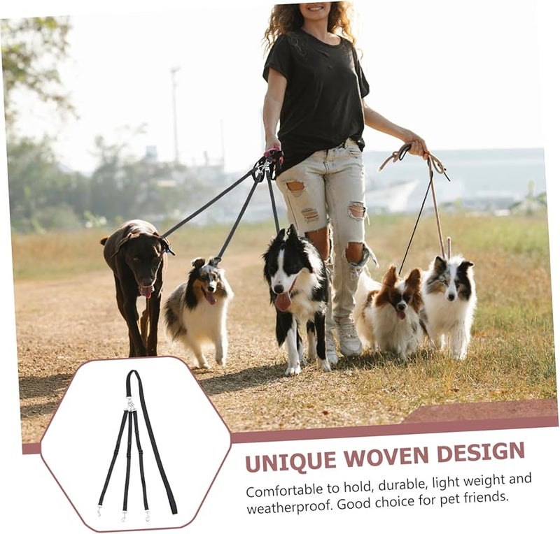 حبل تدريب الكلاب ثلاثي الرؤوس من النايلون متين للحيوانات الأليفة الصغيرة والمتوسطة أسود - Image 4